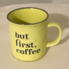 Yellow Speckled "But First, Coffee" Ceramic Coffee Mug 8 oz Dishwasher Safe