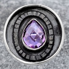 Faceted Natural Amethyst 925 Sterling Silver Ring s.8 Jewelry R-1080