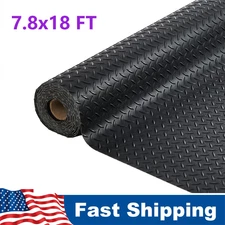 7.8 x 18 ft Garage Floor Mat, Flooring Roll Diamond Plate PVC Rubber Trailer Mat