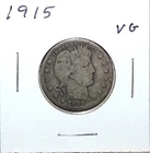 1915 US Barber 90% Silver Quarter 25c VG Very Good Free Shipping