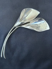 Stuart Nye Vintage .925 SS Handcrafted Pair of Calla Lily Flower Brooch 3.6"