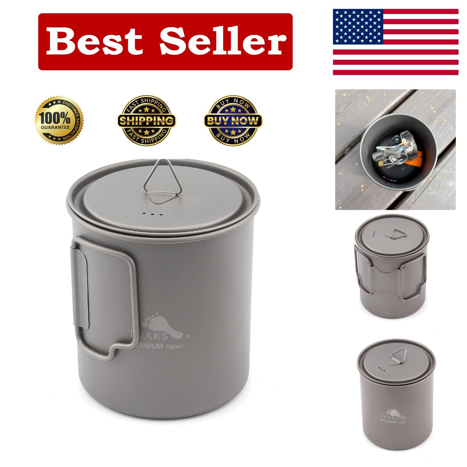 Lightweight 750ml Titanium Pot with Lid: Ideal for Camping &