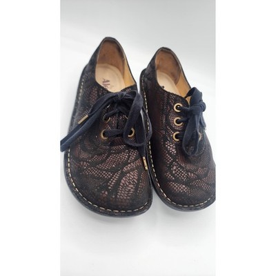 Alegria ABB-362 Lace Pattern Leather Oxford Shoes Bronze Black Womens 36