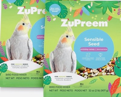 Pack Of 2-ZuPreem Sensible Seed Large Bird Food,2-lb bag 1 New Seal -1 New Open.