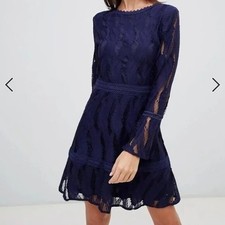 Boohoo flare sleeve lace dress in navy NEW US 10