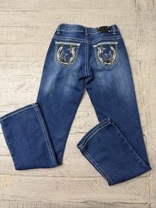 Wired Heart Girls Size 14 Western Bootcut Jeans Stitch Rhinestone Horseshoe
