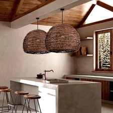 1 Light Rustic Woven Rattan Pendant Light, Coastal Lighting Fixture, Vintage ...