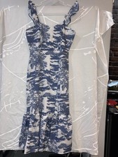 Ladies Medium SHEIN Blue and White Scenic Reformation Midi Dress