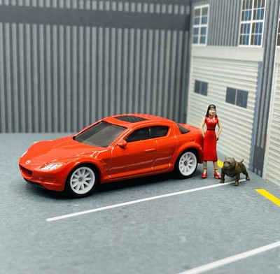 Custom Wheel Swapped Matchbox 2004 Mazda RX-8  (Red) 1/64 Diorama Box Ships