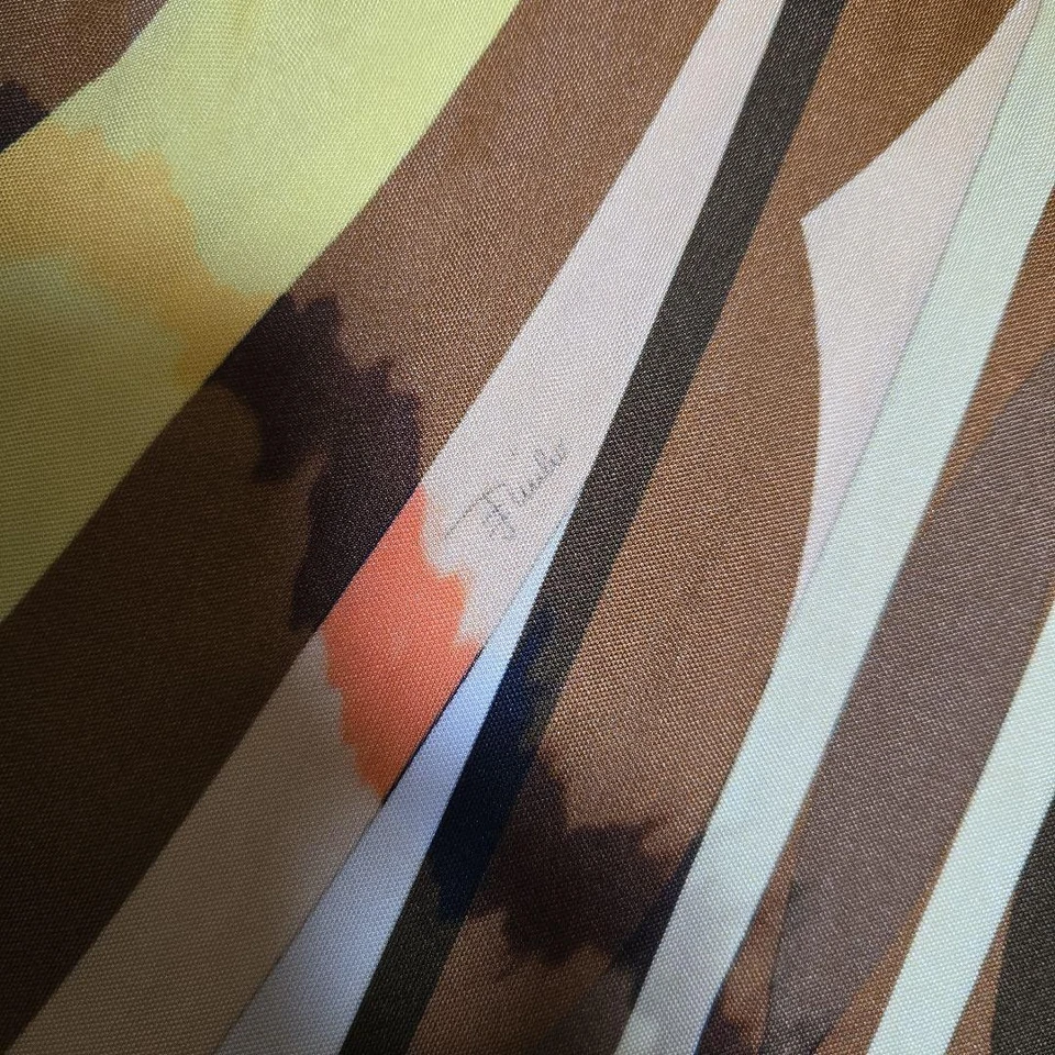 Maxi Vestido Emilio Pucci Estampado Geométrico Manga Larga Amarillo Marrón Naranja De Colección Foto 3 de 4