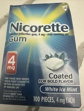 New Nicorette White Ice Mint Nicotine Gum 4mg - 100 Count Exp 5/26