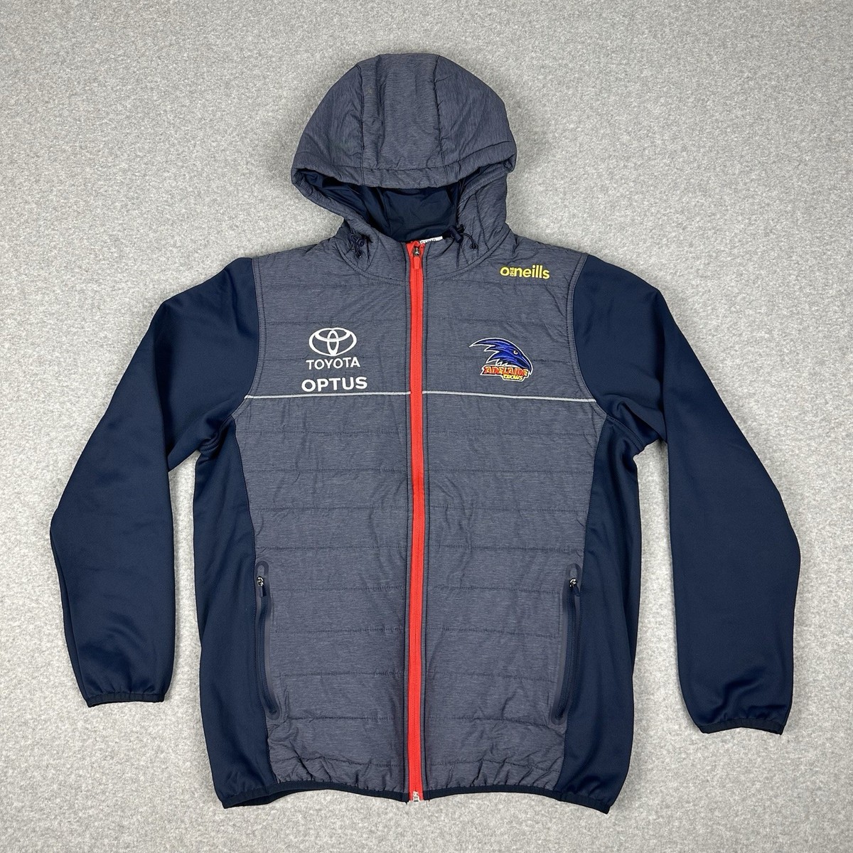 Adelaide Crows O'Neills Mens Full Zip Hooded Puffer Jacket Size M