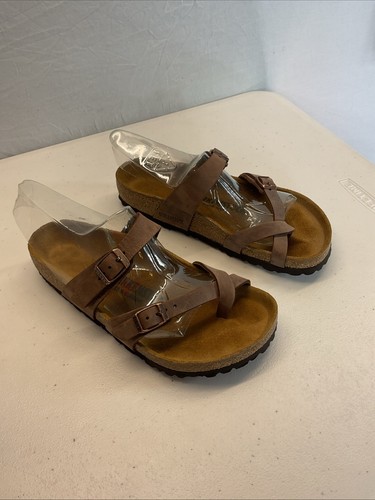 BIRKENSTOCK Mayari Leather Sandal Womens 37 Brown Crisscross Straps Buckle EUC