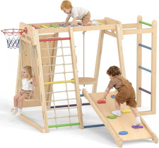 Indoor Jungle Gym, 9 in 1 Wooden Montessori Baby Climbing Toys with Adjustable 2