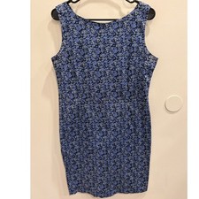 00s Express Blue Ditsy Floral Sleeveless Stretch Cotton Sheath Dress Twee Large