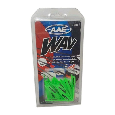 AAE Wav Recurve Archery Arrow Vanes: 2'' Bright Green: 50 Pack: 1.7 Grains: New