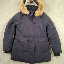 Superdry Jacke Damen UK 12 Navy Everest Parka Kunstfell Kapuze Mantel