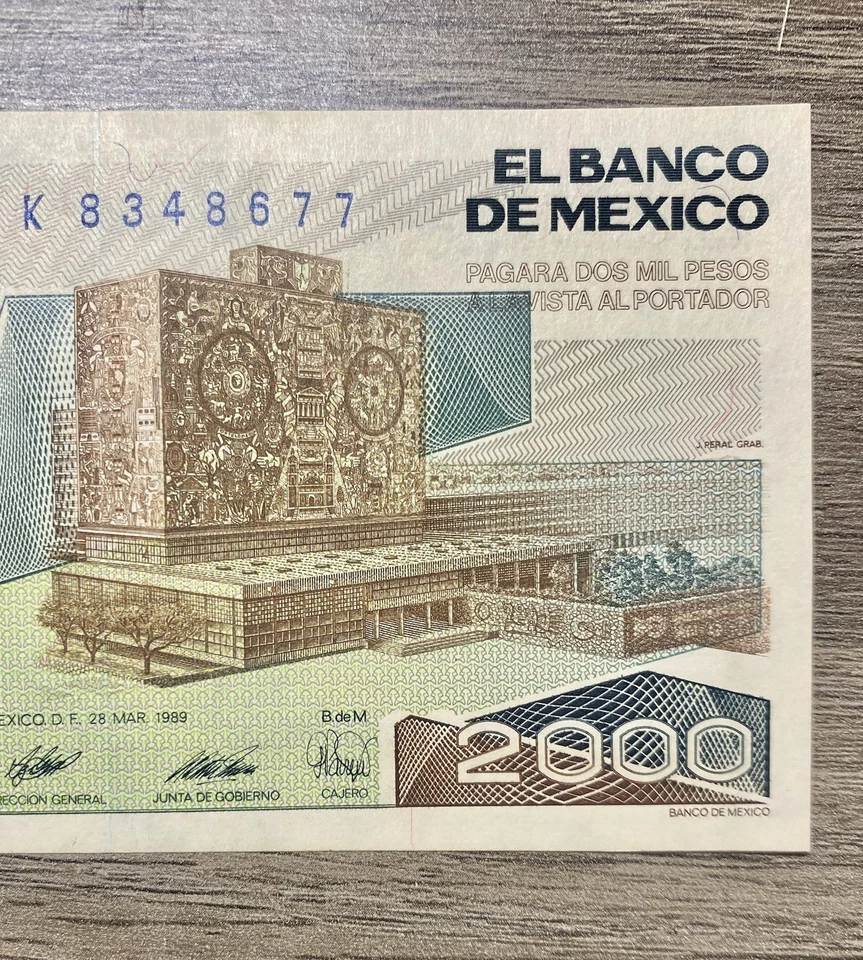México 2000 Pesos, 1989, Firma UNC y Serie Varía X 17 PCS Foto 4 de 4