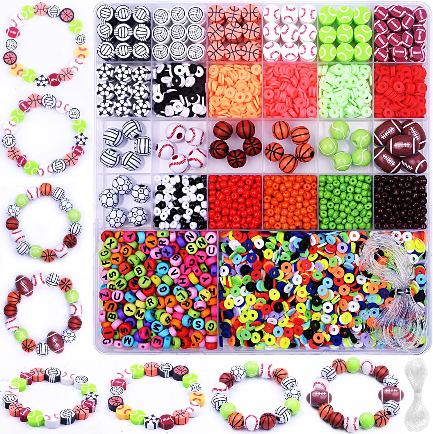 2480Pcs Sports Ball Polymer Clay Beads for DIY Friendship Bracelets Making Kit