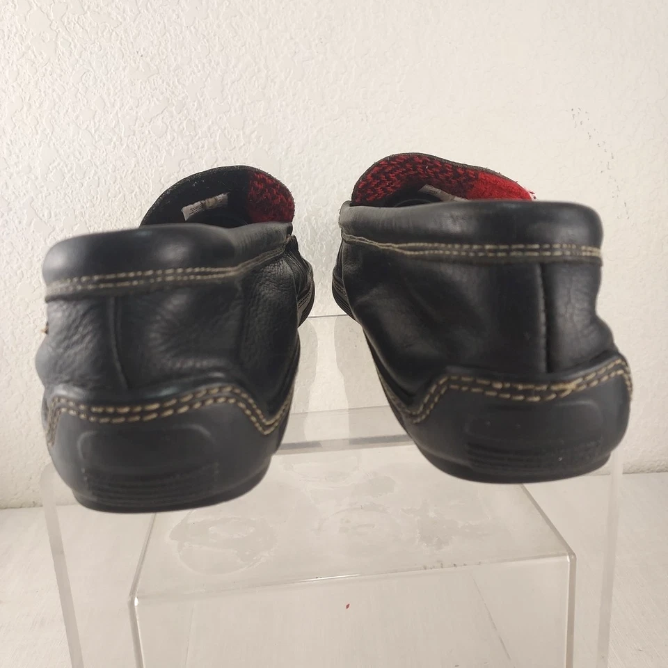 LB Evans Men 11 ATLIN Leather Moccasin Flannel Lined House Slippers Read - Image 3 of 4