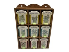 Wooden Vintage Spice Rack 9 Ceramic Shakers With Wooden Rack Made in Japan AS IS