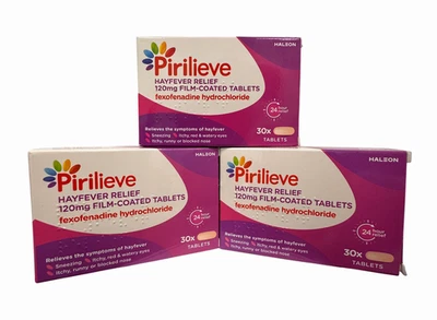 Pirilieve Hayfever Relief | Fexofenadine Hydrochloride 120mg | 3 x 30=90 Tablets