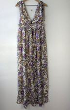 Lush Womens Maxi Dress L Floral Print Boho Sleeveless Ruffle Hem Beach Vacation