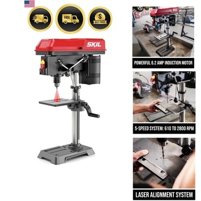6.2 Amp 10 In. 5-Speed Benchtop Drill Press with Laser Alignment & Work Light...