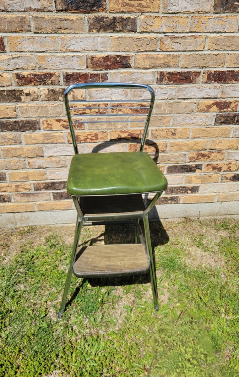 Vintage Cosco Kitchen Metal Step Stool Chair Flip Up Seat Retro