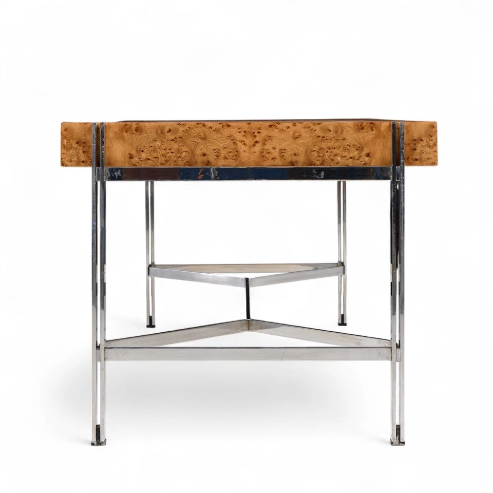 Jack Freiden for Pace Mid Century Burlwood and Chrome Desk - Image 4 of 4