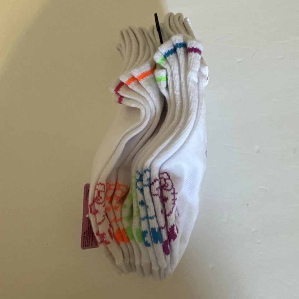 Paquete de 5 calcetines Hello Kitty No-Show talla 4-10 colores neón Foto 3 de 4