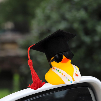 5PCS Rubber Duck Car Decorations With Hats - Cute Squeaky Dashboard Ducks