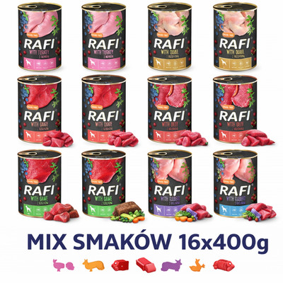 Rafi   Nassfutter für Hunde, 16×400 g (Dosen), 8 Sorten MIX Dolina Noteci
