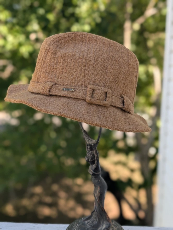 Antiguo Sombrero Stetson Original De Colección Talla 7 1/2 Tweed Lana Fedora Foto 2 de 4