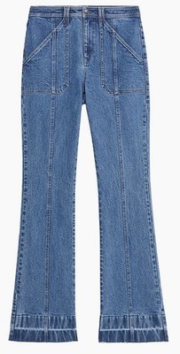 New Cinq a Sept Size 6 Saphire Wash Side Zip Flare Jeans Contrast Stitch pockets