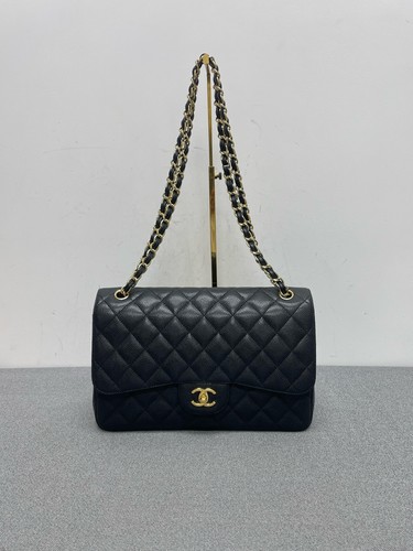 Chanel Classic Flap Jumbo Large Black Caviar Leather Shoulder Crossbody Bag Duty