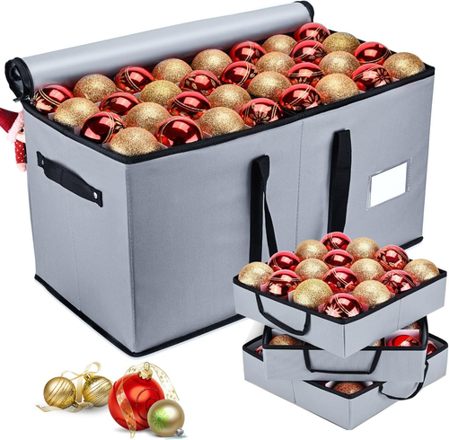 Mrrihand Christmas Ornament Storage Box with Grey Lid for Holiday Decor Organization