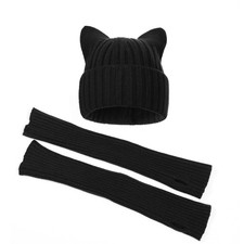 J.Aviikoul Womens Beanie Hats with Cat Ear,Cute Knitted One Size, Black