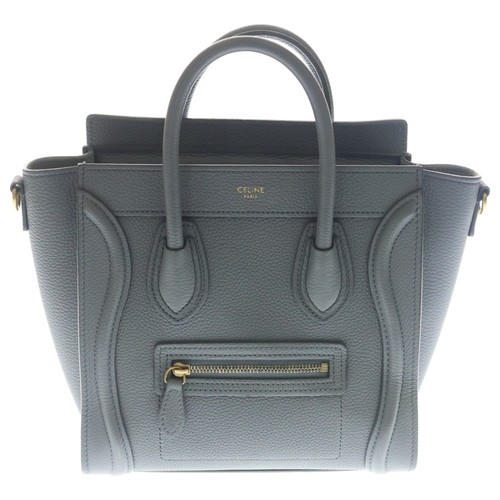 CELINE Luggage Nano 2 Way Bag Handbag Shoulder Grey Leather Gold Hardware Used 0