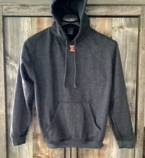 Mens Vintage Pro Edge ILLINI Long Sleeve Heavy Hoodie Sweatshirt Charcoal Gray L
