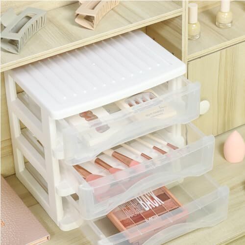 Kunststoff Schreibtisch Organizer mit 3 Schubladen Aufbewahrung klein 3 Schubladen - 1 Pack weiß - Bild 6 von 7