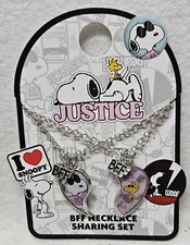 Justice Peanuts Girls' Silver-Tone Snoopy BFF Breakaway Pendants, Set of 2/New
