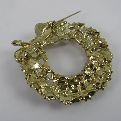 Broche de Navidad Corona Tono Oro Estrás Joyería Vintage - Imagen 6 de 6