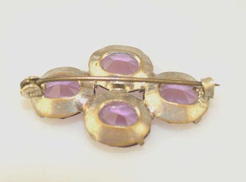 ANTIKE 1,25" ANSTECKNADEL MIT 4 GROSSEN LILA GLAS FACETTIERTEN OVALEN STEINEN & C-VERSCHLUSS - Bild 3 von 5