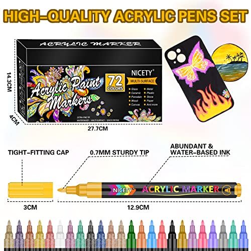 Acrylic Paint Pens Paint Markers, Extra Fine Tip Point Acrylic Paint 72 Colors