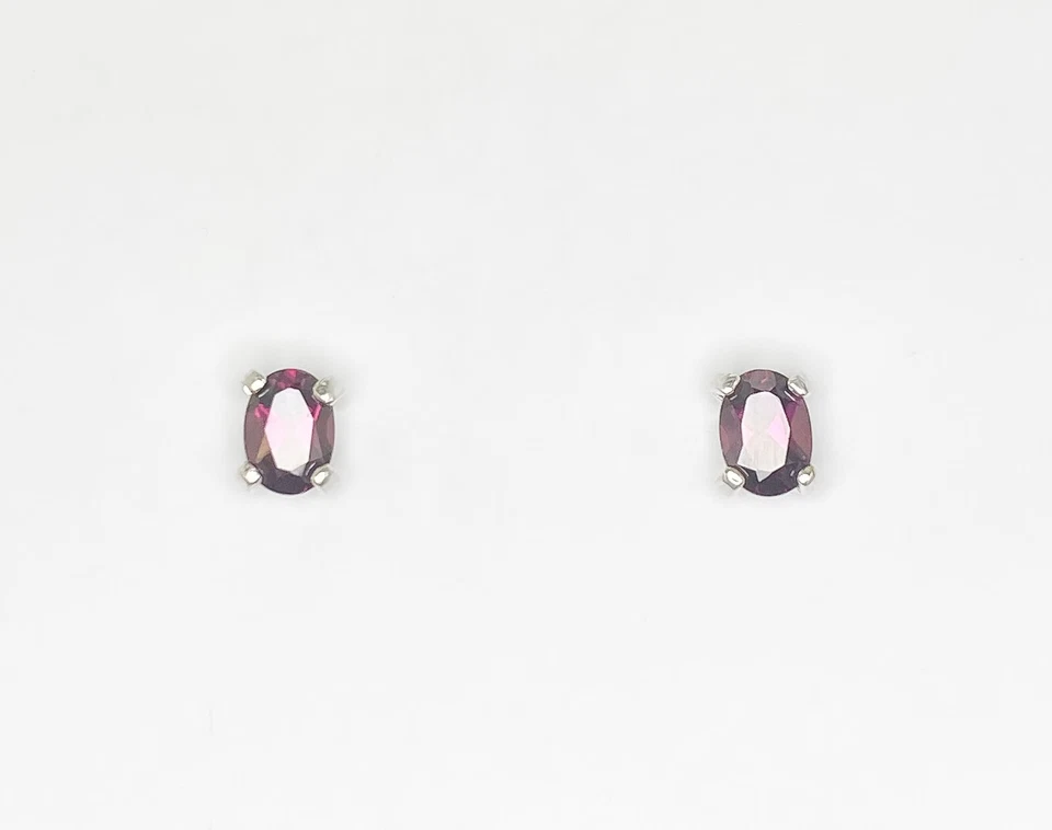 7 x 5 mm Oval Wine Pyrope Garnet Sterling Silver Center Post Stud Earrings - Image 2 of 3