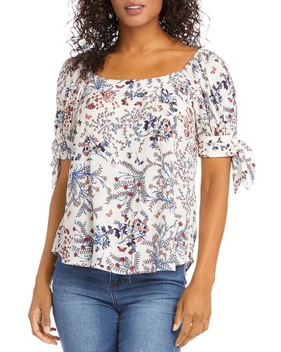 Karen Kane White Floral Short Sleeve with ties Blouse Top Size XS NWT (bn19)