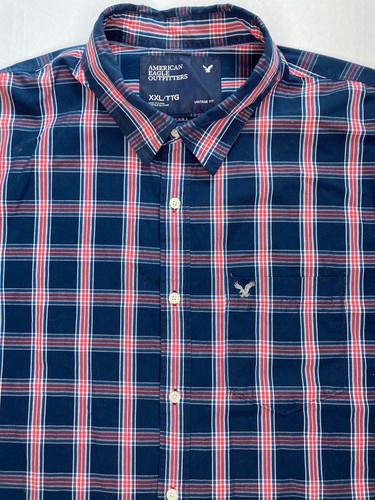 American Eagle Button Down Shirt men's 2XL Blue plaid Long Sleeve Cotton Flannel - Picture 6 of 10