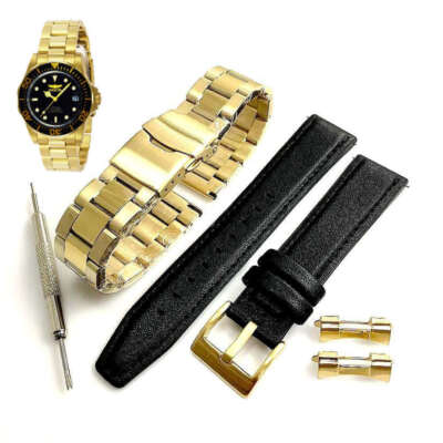 Pack of 2 Steel Leather Gold Replacement Watch Band Fits Invicta Pro Diver 8929