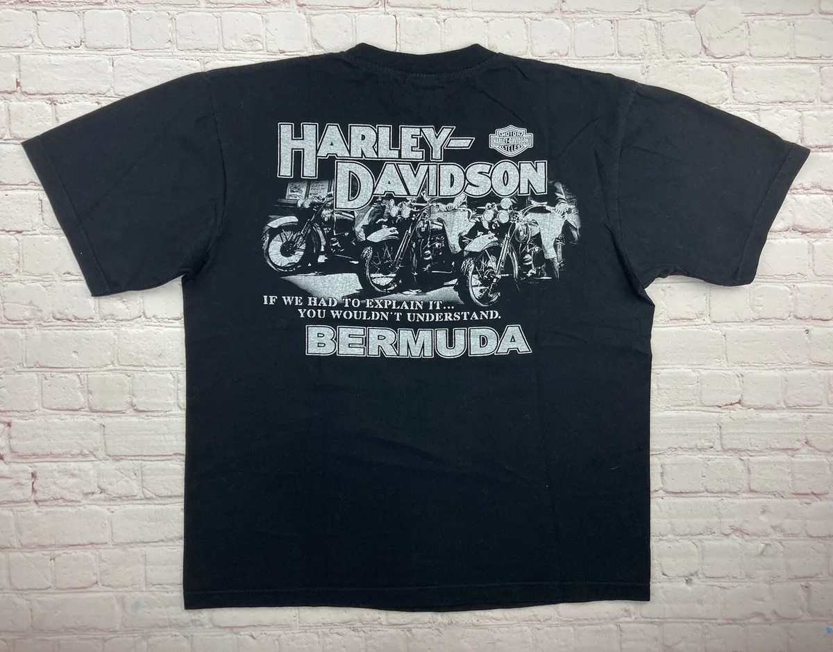 Bermuda Harley Davidson Double Sided T-Shirt Black Tee Men's Large L Biker